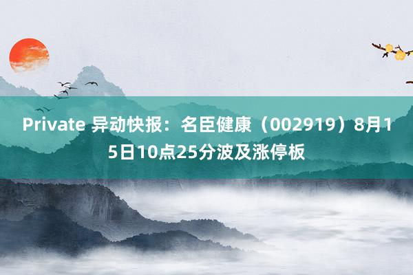 Private 异动快报:名臣健康(002919)8月15日10点25分波及涨停板